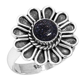 Jeweloporium 925 Sterling Silver Ring for Women Blue Sunstone Gemstone Statement Silver Ring Size S Mothers' Day Gift Fashion Jewelry