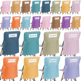 Chapou 24 Pcs 17.3 x 20 Chair Pockets with Name Tag Slot Chair Storage Pocket Seat Back Classroom Pouches Canvas Organizer for Teacher Student School Office(Morandi Color)