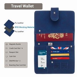 2 Pcs Passport Holder, Passport Cover Travel Wallet Organiser, Passport Case with RFID Buckle Closure PU Leather Document Holder for Men Women Family Gifts Essential Travel Accessories (Black & Blue)