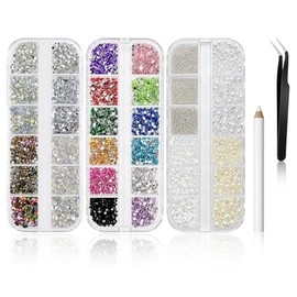Pack of 5200 Rhinestone Nails, Glitter Nails, Nail Stones, Glitter Stones, Rhinestones, Pearl, with Wax Pen and Tweezers Kit, for Nails, DIY, Crafts, Creations