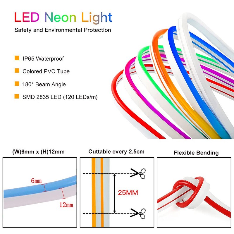 HEGEHE Dimmable LED Neon Light Strip Kit, 5m Red Neon