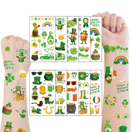 ALIBBON 10 Pieces St Patricks Day Temporary Tattoos Saint Patricks Day Shamrock Tattoos Face Stickers Green Clover Tattoos for St. Patrick's Day Parade Irish Party Favors Supplies