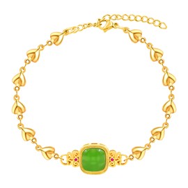 Onress Love Heart Chain Link Bracelet for Women with Dainty Resin SQUARE CHINESE BLESSING Charms, Gold Plated Stainless Steel CHRISTMAS NEW YEAR Party Birthday Lover Jewelry Gift Y4379 (green)