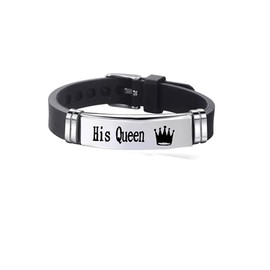 MEMORIALU His Queen Lover Love Couple Bracelets Silicone Adjustable Anniversary Promise Bangle Bracelet Matching Set