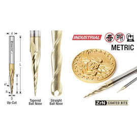 Amana Tool - 46473 CNC 2D & 3D Carving 6.2 Deg Tapered Angle Ball Tip x 0.5mm Dia x 0.25