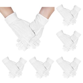 MECCANIXITY White Cotton Gloves Parades Costume Gloves with Snap Cuff Formal Tuxedo Uniform Glove Jewelry Inspection Gloves for Men Women Marching Band Cosplay, Pair of 6