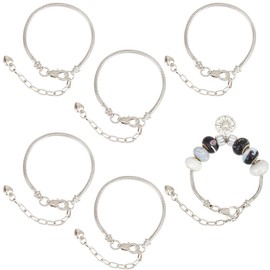 SUNNYCLUE 1 Box 6Pcs Snake Bracelets Chains Silver Brass Charms Bracelet Chain Bulk Metal Sterling European Bendable Extender Adjustable String Large Hole Beads Chain for jewellery Making Bracelet DIY