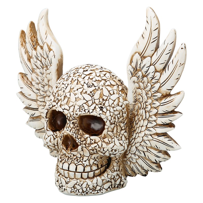 Skull Statue Butterflies Pattern Handcraft Exquisite Skeleton Head Statue with