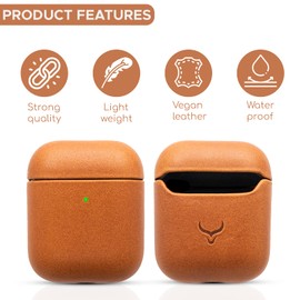 CRETANBULL Genuine Leather Airpods Case – Airpod Case 1st Generation & Airpod Case 2nd Generation Compatible with Magsafe & Supports Wireless Charging – Pop Out Your Airpods with Ease (Ochre)