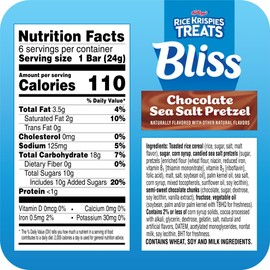 Rice Krispies Treats Bliss Crispy Marshmallow Squares, Snack Bars, Chocolate Sea Salt Pretzel (6 Boxes, 36 Bars)