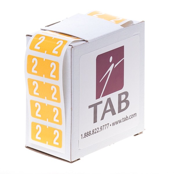 TAB Compucolor Numeric Folder Label Roll, 2, Light Orange, 1/2",