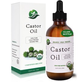 MAYLINK Castor Oil-Castor Oil Organic Cold Pressed Unrefined Glass Bottle-Organic Certified 100% Pure Castor Oil,Hexane Free,Organic Castor Oil for Face,Hair Growth,Eyelashes,Caster 4.23fl.oz/120ml