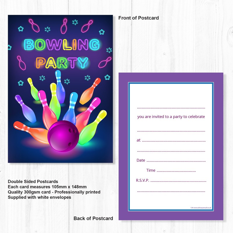 Olivia Samuel 20 x Neon Bowling Party Invitations from Ready