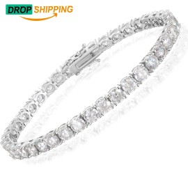 Drop Shipping USA Stock Fine Jewelry Women 5mm Moissnaite Tennis Bracelet 925 Sterling Silver Diamond Tennis BraceletColor: 5mm-Silver, Length: 6inches
