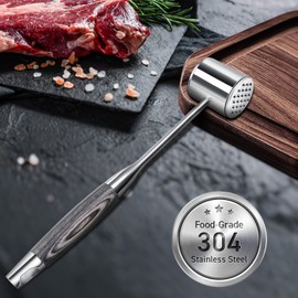 VINATO Meat Tenderiser with Wooden Handle - 32 cm Meat Hammer Made of 304 Stainless Steel, Dishwasher Safe for Cutlets, Steak, Poultry & More