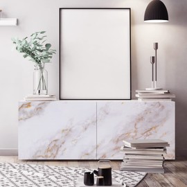 Hode Klebefolie Möbel Möbelfolie Selbstklebende Weißer Marmor Folie Dekorfolie für Tür Küche Küchenschrank Fensterbank Schrank Schminktisch PVC Marmoroptik 30cmX300cm