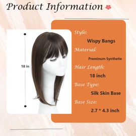 18 inch Hair Topper for women with Bangs 3D 360° Cover Fluffy Toppers with Thinning Hair Pieces for Women Clip in Bangs with Topper Chestnut Brown