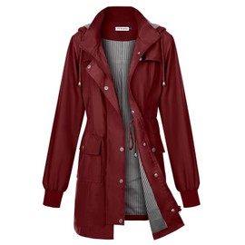 PITINAN Womens Rain Jacket with Hood Waterproof Rain Coat Fall Jackets Windbreaker Women's Rain Jacket Raincoats For Adults Wine Red L