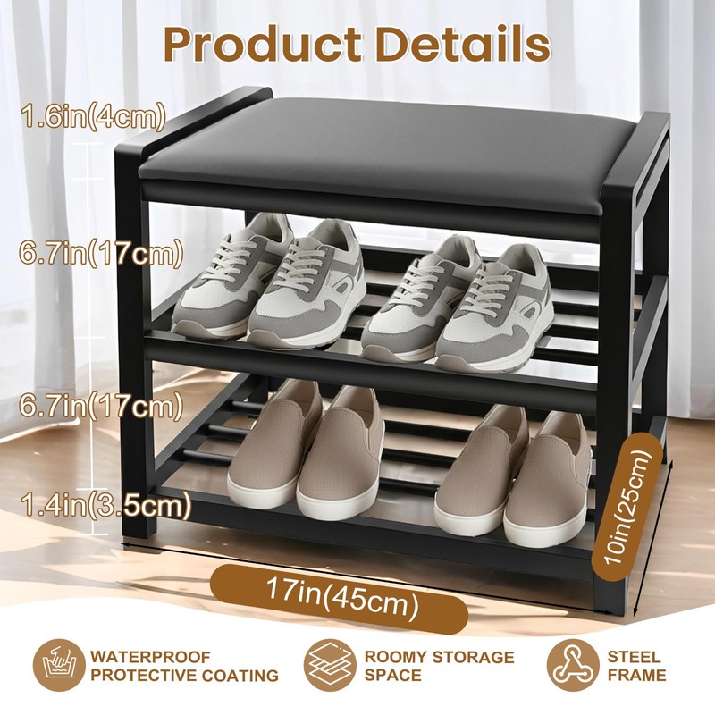 Small Shoe Rack Bench, Shoe Storage Bench for Entryway, Stable