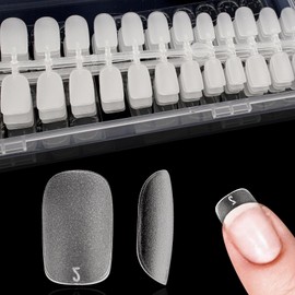 240 PCS Medium Length Square Matte Oval Nail Tips, 15 Sizes Upgraded Matte Frosted Full Cover False Nails, Pre-shaped Artificial Nail Tips with Box for Nail Extension DIY Home Salon