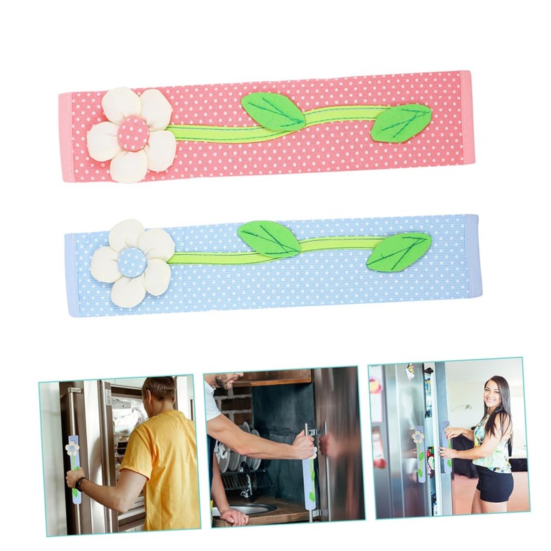 KOMBIUDA 2pcs Flower Decorated Refrigerator Door Handle Cover Kitchen Fridge