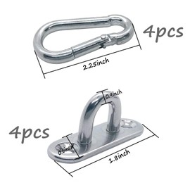 8PCS Oblong Pad Eye Plate Spring Snap Hook Carabiner Set Include 4PCS 5mm 304 Stainless Steel Hook Loop and 4PCS 304 Stainless Steel Clips