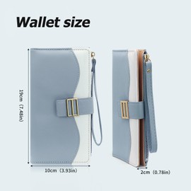AdiStylinno Wallets for Women, Slim PU Leather Credit Card Holder Minimalist Ladies Wallet Large Capacity Phone Clutch Purse (Blue)
