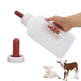 Calf Bottle with Hand Grip Handle and a Replacement Nipple,2 Quart Calf Milk Feeder Nursing Feeding Bottle (Red, Calf Bottle with Screw Nipple)
