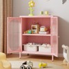 LYMOUYEE 2 Translucent Door Metal Accent Storage Cabinet for Bedroom,