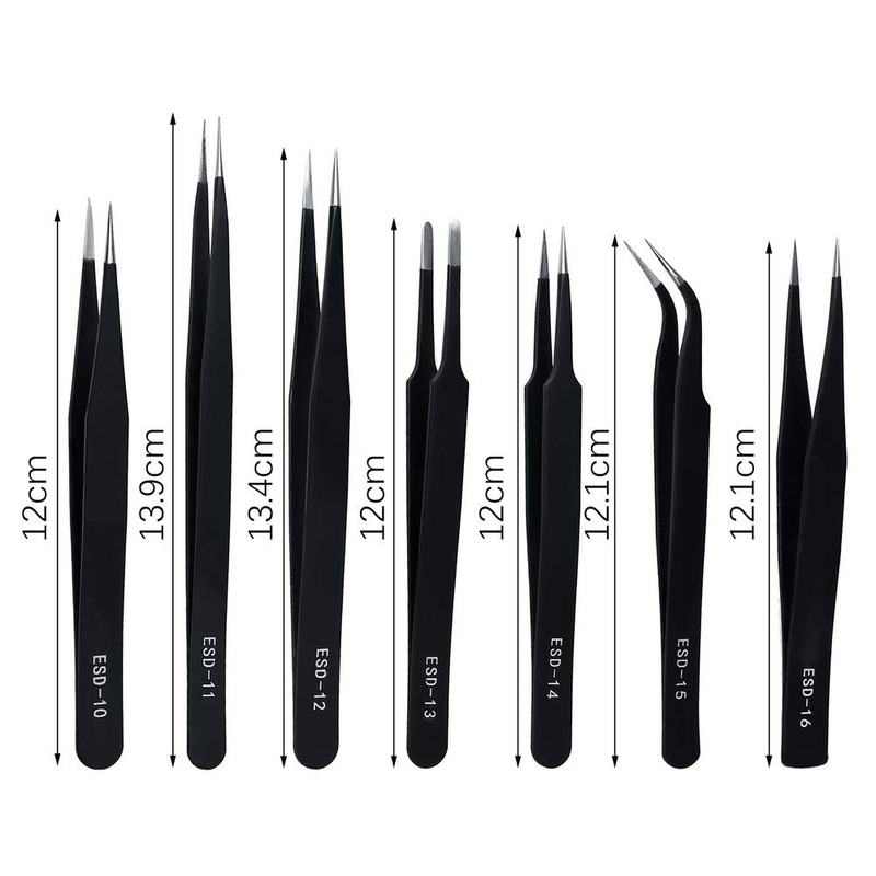 ZHIYE Precision ESD Anti-Static Tweezers, 7 pcs Stainless Steel Tweezers