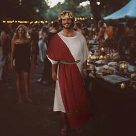 JEGERMIG Greek Toga Costume whit Headband for Men roman Dionysus Style Adult