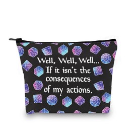 JTOUK D and D Gift Role Playing Games Gift D20 Dice Pouch D D Accessory Pouch Bag DM Games Makeup Bag for RPG Gamer (My Actions Bag EU)