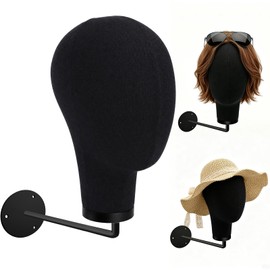 21in Wig Head Wall Mount Mannequin Head for Caps,Canvas Hat Display Hanger