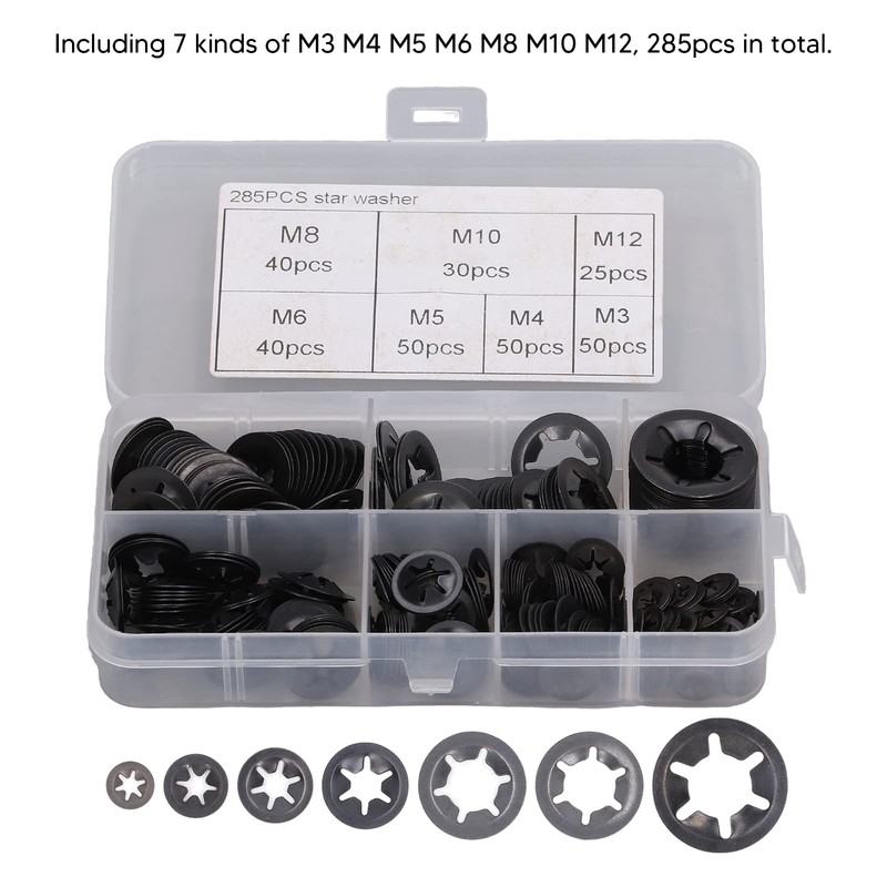 285 Pcs Black Starlock Washers Set Manganese Steel Internal Tooth