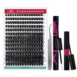 DIY Lash Extension Kit 100D Volume Lash Clusters Kit with Lash Bond and Seal 280 pcs Thick Individual Lashes 8-16 mm D Mink Lashes Cluster Remover and Tweezers by FADVAN