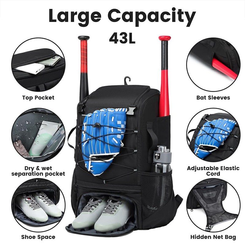 SUIOPPYUW Youth Baseball Bag For Boys 8-12 Large Capacity And
