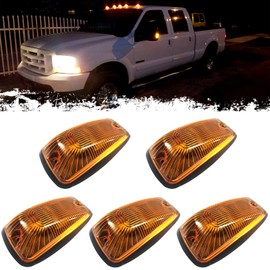 PSEQT 5Pcs Cab Roof Marker Lights LED Top Clearance Marker Light Compatible for 1988-2002 C/K 1500 2500 3500 5500 6000 6500 7000 7500 12V Signal Running Lights w/Amber Cover & T10 LED