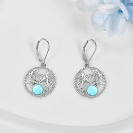 JERWLI Starfish Earrings 925 Sterling Silver Larimar Starfish Beach Earrings Jewelry for Women
