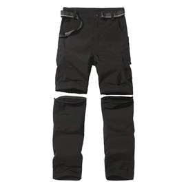 Boy’s Convertible Hiking Pants Lightweight Quick Dry Zip Off Pants for Kids Youth Outdoor Casual Cargo Trousers Black