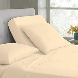 Top Split King Flex Head Sheet Set for Sleep Number Mattress Fits Deep Pocket Bed 1800 Thread Count Super Soft and Cool 4 Piece Set with Pillowcases 34-36" Split top (Cream)