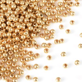 600 Pcs 3mm 14K Gold Spacer Beads 3 mm Round Gold Beads Smooth Metal Brass Ball Beads Mini Round Jewelry Beads for Friendship Bracelet Layered Necklace Jewelry Making
