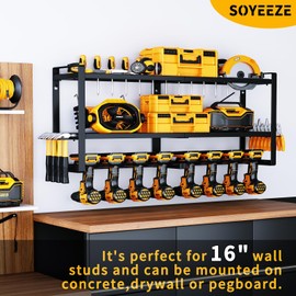 SOYEEZE Power Tool Organizer & Storage Wall Mount - Heavy Duty Metal 8 Drill Holder, 3 Layer Premium Garage Utility Power Tool Rack &Tool Shelf，Great as Gifts for Men Father's Day-Large-Black