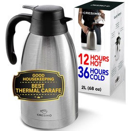 Cresimo Thermal Coffee Carafe 68oz / 2L - 12 Hours Hot Beverage Dispenser, Insulated Stainless Steel Carafe for Liquids, Coffee Carafes For Keeping Hot Water Dispenser for Parties - Large Tea Flask
