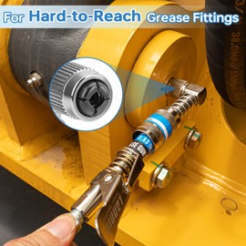 LANNIU 90 Degree Grease Gun Coupler - Upgraded 4-Jaw Quick Release Lock on Grease Coupler Adapter for Tight Spaces, 10,000 PSI High Pressure Heavy Duty Right Angel Grease Gun Tips