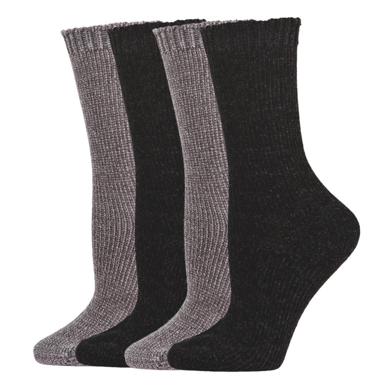 MeMoi Solid Chenille Crew Sock 2 Pair Pack Black-Gray 9-11