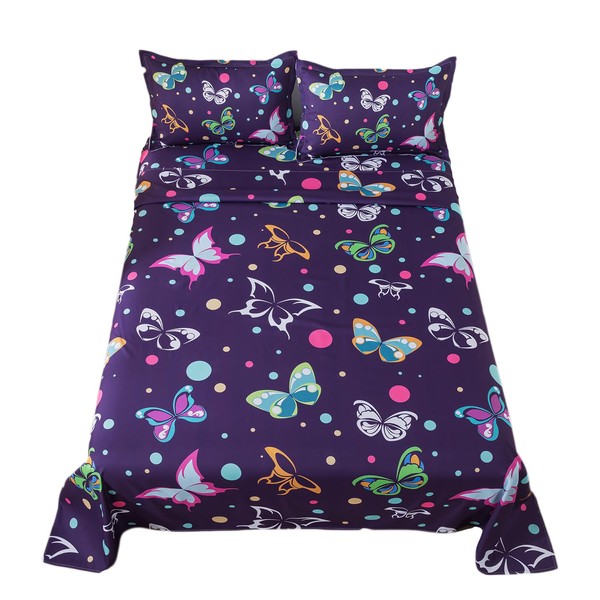 lishjekee Girls Butterfly Sheets Full 4Pieces Butterfly Sheet Set for