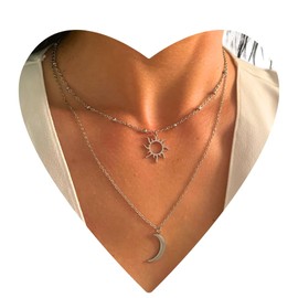 NataschaWoge® Sun Moon Minimalist Jewellery Stainless Steel Gold Silver Chain Necklace + Pendant Gift for Her Hollow Sun Gold Chain, Stainless Steel