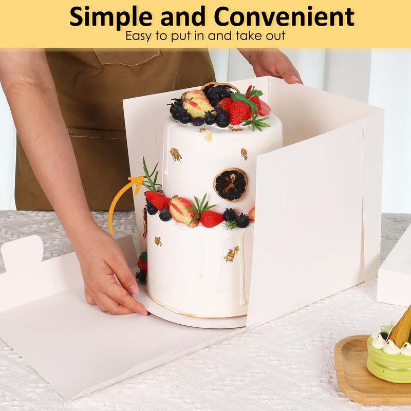 Moretoes 16pcs Cake Boxes, 10x10x10 Inches Tall White Square Bakery