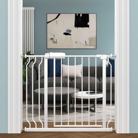 ALLAIBB Extra Wide Pressure Mounted Baby Gate Walk Through Child Kids Safety Toddler Tension White Long Large Pet Dog Gates with Extension for doorways Kitchen (33.86-38.58"/86-98cm)