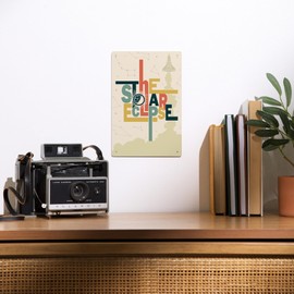 Lantern Press 6x9 Inch Metal Sign, Solar Eclipse, Typography with Stars